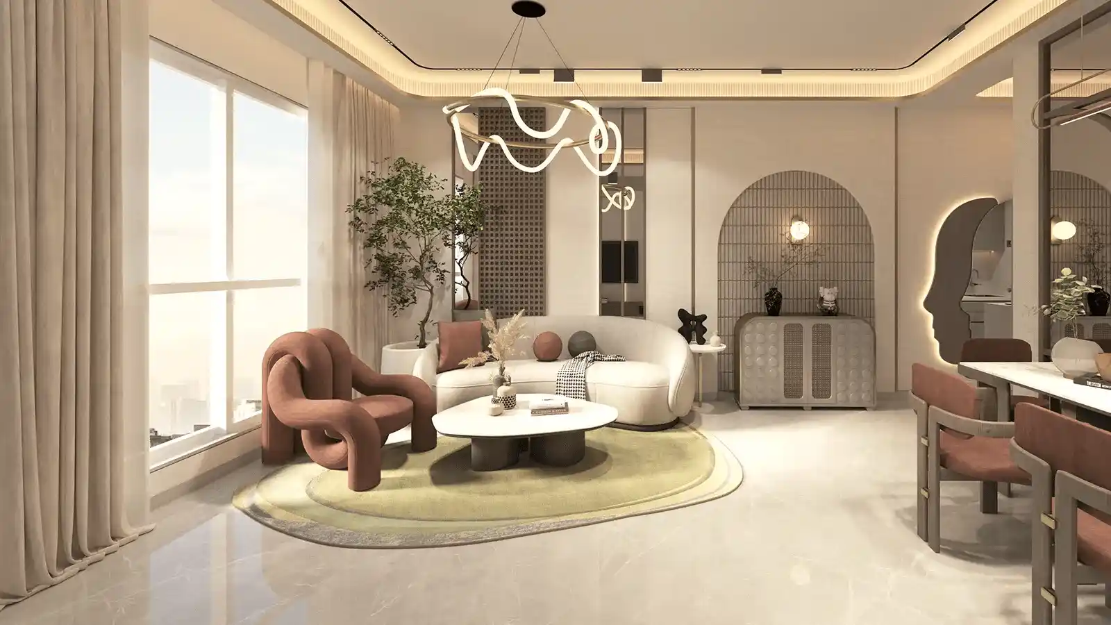 Spacious living room design at Sanghvi Era apartments