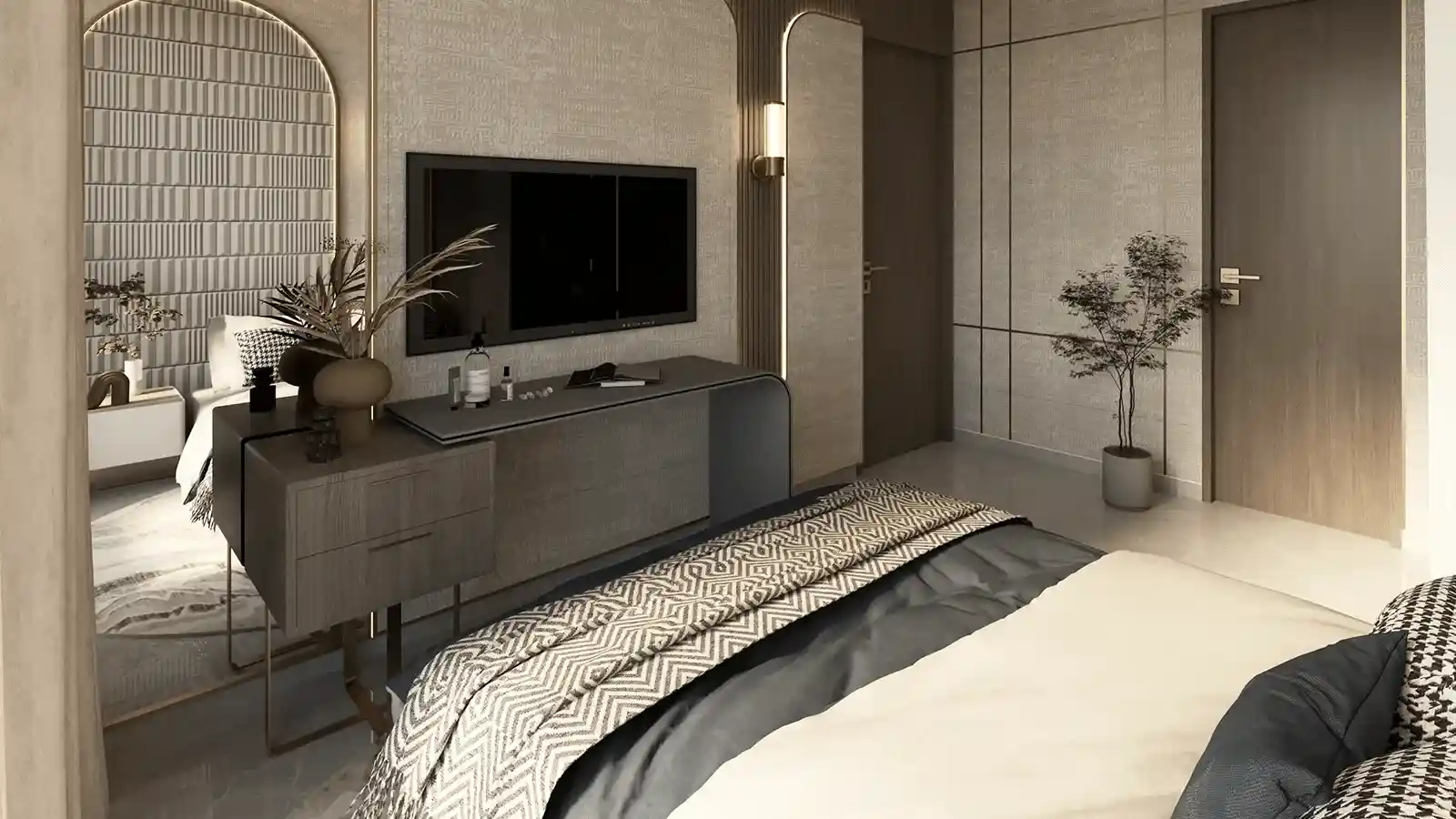 Master bedroom design at Sanghvi Gamdevi
